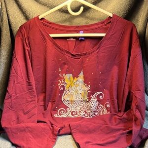 Catherines Burgundy Long Sleeve Tee with Sleigh Design
